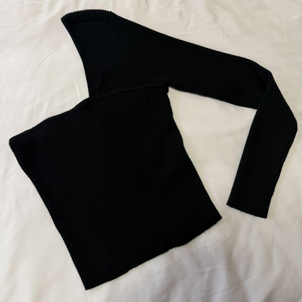 Abercrombie & Fitch Ribbed One Shoulder Sweater Top Black Medium